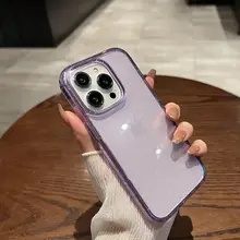 iPhone16pro用透明ケース【ラメ入り・パープル・大孔レンズ対応・防摔】