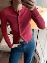 秋冬用 メリノウールカーディガン【プラムカラー・長袖・丸首・タイトフィット】