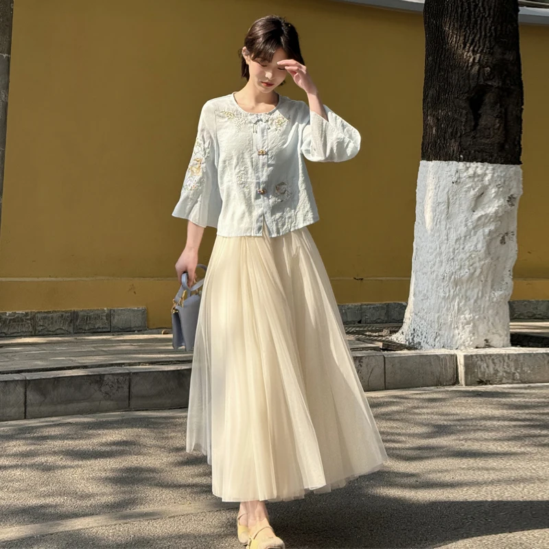 杏色のシフォンスカート【ハイウエスト・中長丈・大きなフレア・柔らかい素材】（セットアップ対応） 大人可愛い服 50代コーデ