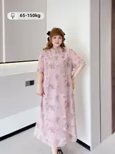 改良型のチーパオ風デザインの花柄ワンピース【夏用・大きいサイズ・半袖】（セットアップ対応）