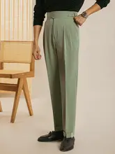 春夏用チェック柄ストレートパンツ【高ウエスト・ドレープ・カジュアル】（セットアップ対応）