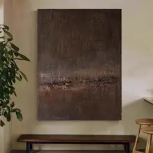 手描きアート油絵 壁掛け抽象作品【侘寂風・ヴィンテージ・リビング・ホテル用】