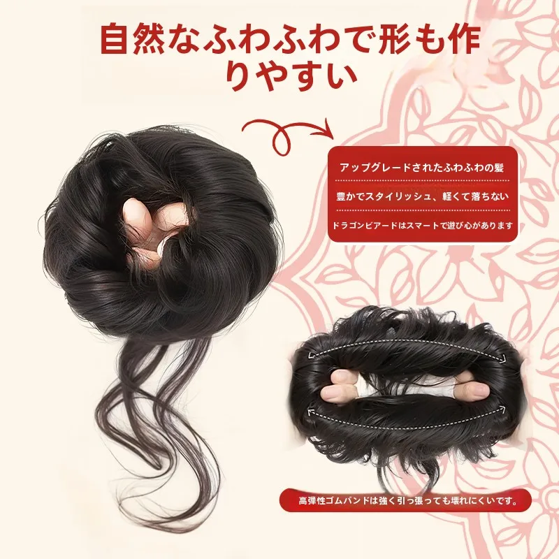 高くてふわふわな龍髪のバンズ風フリルヘアピース：くせ毛毛量多い女性に最適なヘアアクセ