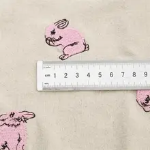 厚手麻混紡生地のうさぎ刺繍【ハンドメイド用・クッションやテーブルクロスに最適】