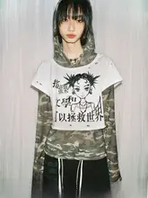 迷彩デザインのフード付きTシャツ【夏用・カジュアル・女性用】（セットアップ対応）