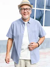 夏用 メンズ薄手短袖シャツ【中高年向け・ゆったりデザイン・コットン】