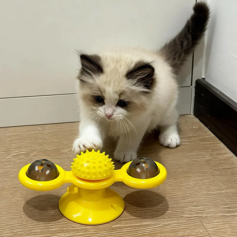 猫用おもちゃ【風車型・解消・歯磨き機能付き】