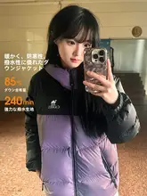 Camel 紫色のダウンジャケット【女性用・防風・保温・フード付き・ショート丈】