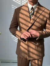 カキ色ダブルブレストジャケット【カジュアル・秋用・ノッチドラペル】