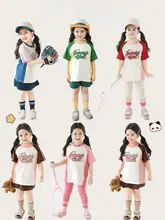 Tシャツ キッズ ガールズ 半袖 ミディアム丈 アルファベット柄 バイカラー パッチワーク 伸縮性 通気性 キュート 夏 おしゃれ
