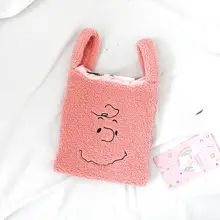可愛い刺繍付きファー手提げバッグ【カートゥーンデザイン・秋冬用・ショッピングバッグ】