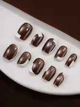 プレスオンネイル ハンドメイド ショート キャットアイ カラーブロック シンプル 上品 ユニセックス
