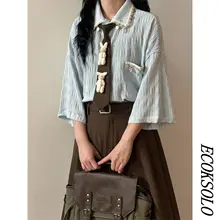 夏季ビンテージ風のシワ加工シャツ【女性用・フィット・半袖・カジュアル】