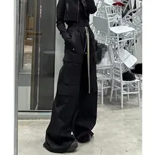GethBela メンズ ワイドレッグカーゴパンツ【多ポケット・ブラック・ロング丈】