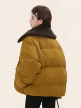 バイカラー翻领ダウンジャケット【男女兼用・厚手・保温・コーヒーカラー】