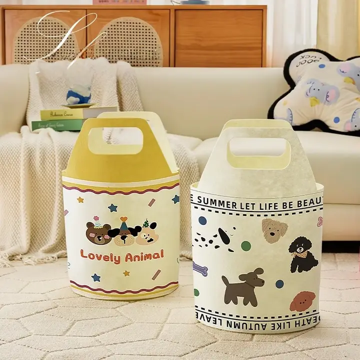 かわいいデザインの布製おもちゃ収納バスケット【厚手・大容量・子供向け】