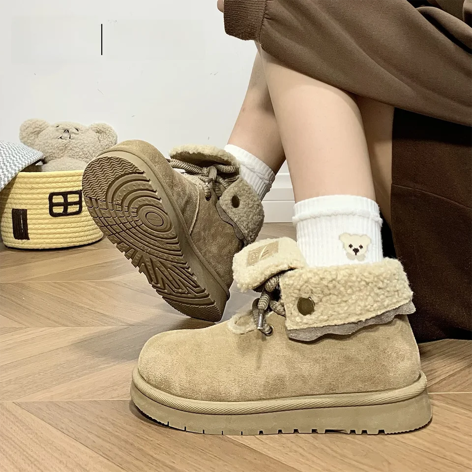 暖かい裏起毛の厚底マーチンブーツ【防滑・冬用・女性用】