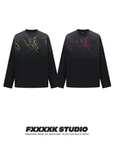 デザイン性のあるコットン製の短袖Tシャツ【ヒップホップスタイル・ダメージ加工・皺感】