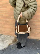 秋冬向け レトロ可愛い羊毛と牛革のショルダーバッグ【ハンドバッグ・肩掛け・軽量】