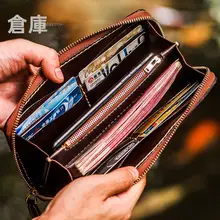 牛革製 手作り長財布【ジッパー付き・美しい皮彫刻】