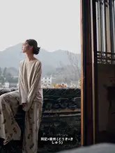 柔らかいモダールコットン製のロングスリーブパジャマ【女性用・春秋向け・外出可能】（セットアップ対応）