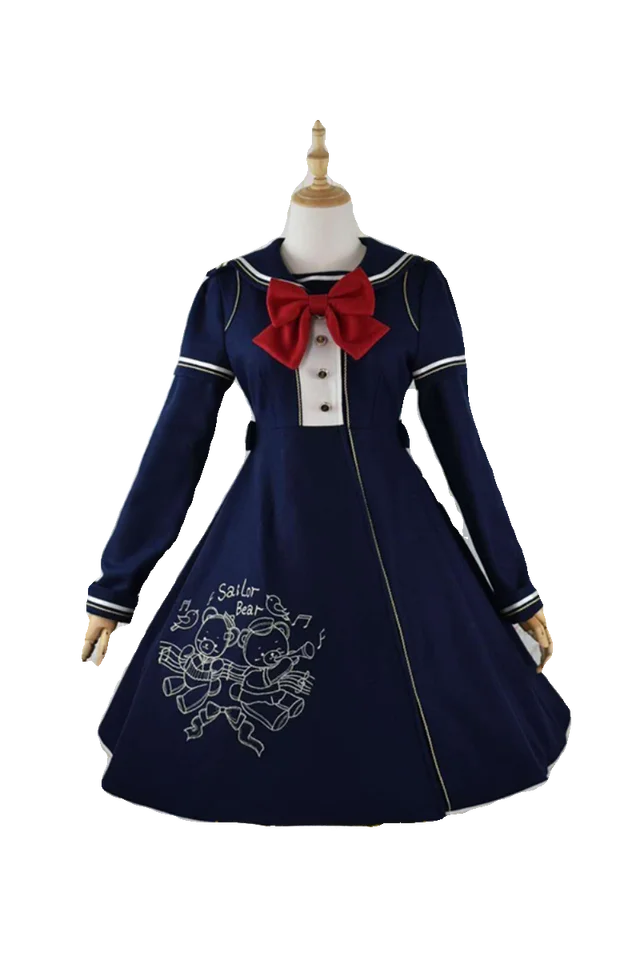 草莓巫女デザインの刺繍入りウールコート【秋冬用・ロリータスタイル・クマ柄】