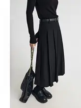 GUIER バックプリーツロングスカート【高腰・Aライン・ブラック・春用】