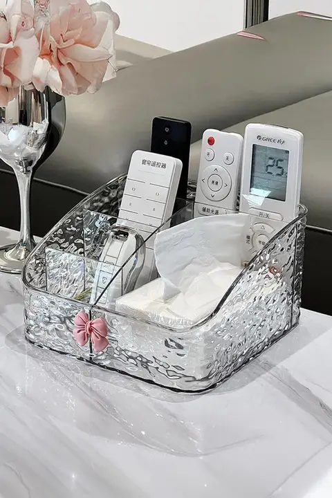 高級感あるアクリル製リモコン収納ボックス【多機能・ティッシュボックス付き】