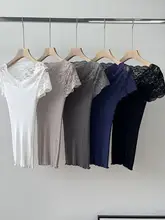 極上の柔らかさのレースデザインニットシルクTシャツ【春夏用・レディース】