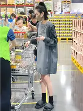 シンプルなストレッチリブVネックニットワンピース【ウエストベルト付き・秋用】