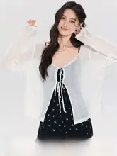 女性用 薄手UVカットニットカーディガン【ホワイト・大きいサイズ・インナー付き】（セットアップ対応）