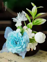 古風漢服用ヘッドアクセサリー【シルクフラワー・ブルーの蝶と花・サイドクリップ】