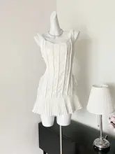 ドライミ ホワイトレース切替ミニプリーツドレス【ウエストタイト・スタイルアップ】