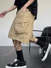 ハーフパンツ ユニセックス カーキ カーゴ ワイド 大きめポケット ストリート カジュアル 夏