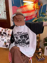 アメリカンヴィンテージ風 ラグラン袖半袖Tシャツ【ユニセックス・ゆっ  たりしたフィット・ロックバンドプリント】