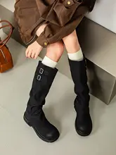 レトロデザインのレディース厚底ロングブーツ【ファッション・高筒・冬用】