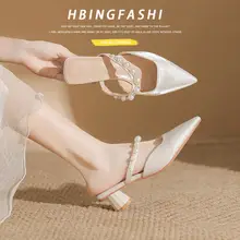 高級感あるデザインのパール付きハイヒールサンダル【オープントゥ・細身・夏用】