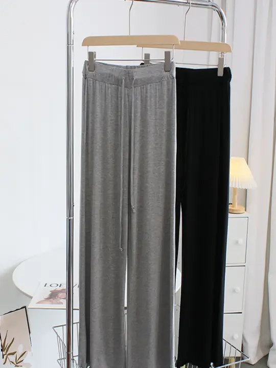 極上の柔らかさ モダール素材のワイドレッグパンツ【ハイウエスト・・夏用・トレンドデザイン】（セットアップ対応）