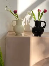 フランス風 ハンドル付き陶器花瓶【ミルクポット形状・インテリア装飾用】