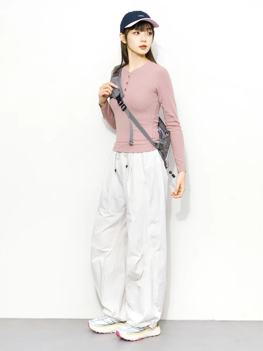 アウトドア用長袖ヘンリーネックタイトフィットTシャツ【極上の柔らかさ・女性用】