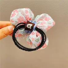 可愛い花デザインの子供用ヘアゴム【リボン付き・丸い髪型用】