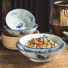 陶器製の大きな麺用ボウル【レトロデザイン・家庭用】