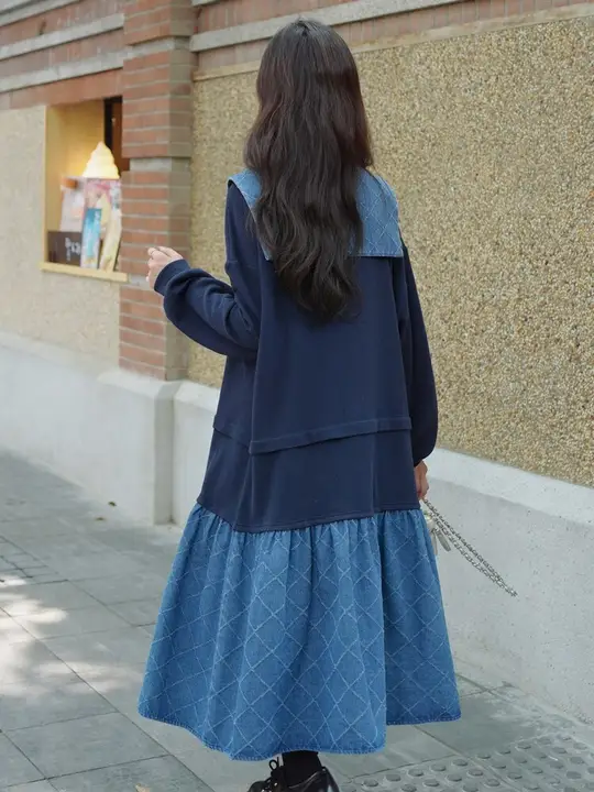 刺繍デニム切替ワンピース【春秋用・カジュアルスタイル・学院風】