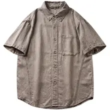 ヴィンテージ風 ライセール 洗い加工 冷感ショートスリーブデニムシャツ【夏用・男性・薄手・カジュアル】