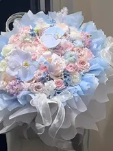 洗面器用 造花バラと永生花の華やかなブーケ【ギフトや誕生日に最適】