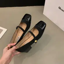 春秋用 マリージェン風 レディース シューズ【クッション性のある太ヒール・レトロデザイン・フラットソール】（セットアップ対応）