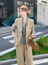 テーラードジャケット ワイドパンツ セットアップ レディース デニム パッチワーク フェイクレイヤード ルーズ カジュアル 韓流 秋