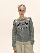 カラーブロックデザインのニットカーディガン【春秋用・ラウンドネック・スタイル】
