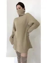 UMI 高級感ある中長丈ハイネックニットセーター【ルーズフィット・冬用・女性用】