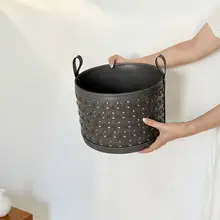 高級感あるサドルレザー編み収納バスケット【家庭用・小物整理用】